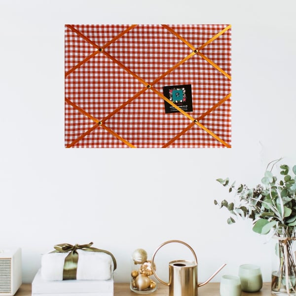 Handmade Bespoke Memo Notice Board With Orange Gingham Check Fabric
