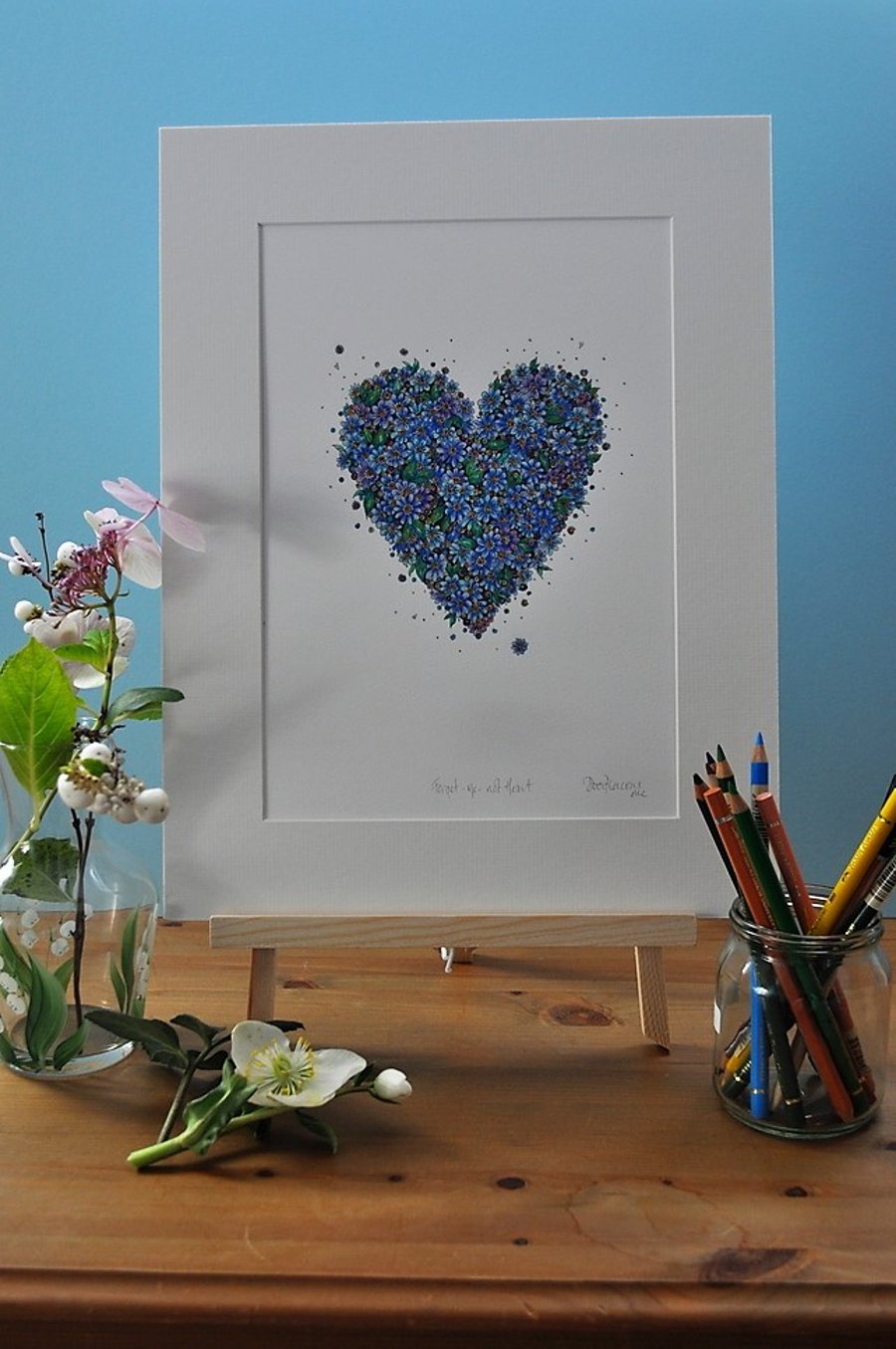 Forget me not  Floral Heart print 12 x 15"