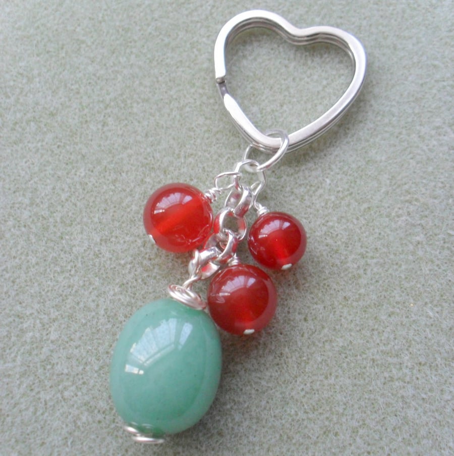 Aventurine and Agate Semi Precious Gemstone Keyring Charm