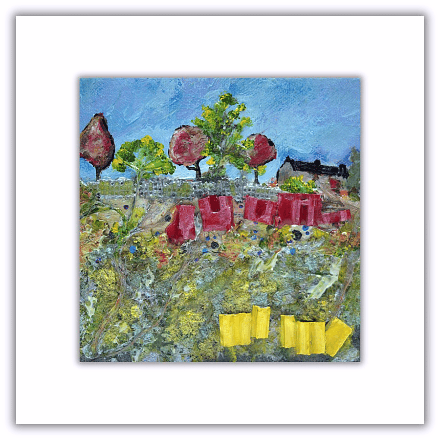 A framed landscape - mixed media art - Scottish landscape - cottage