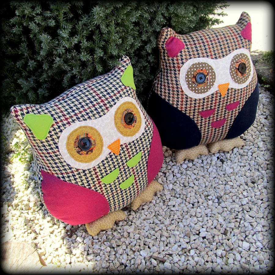 Pair of large owl cushions.  Hector and Maude.
