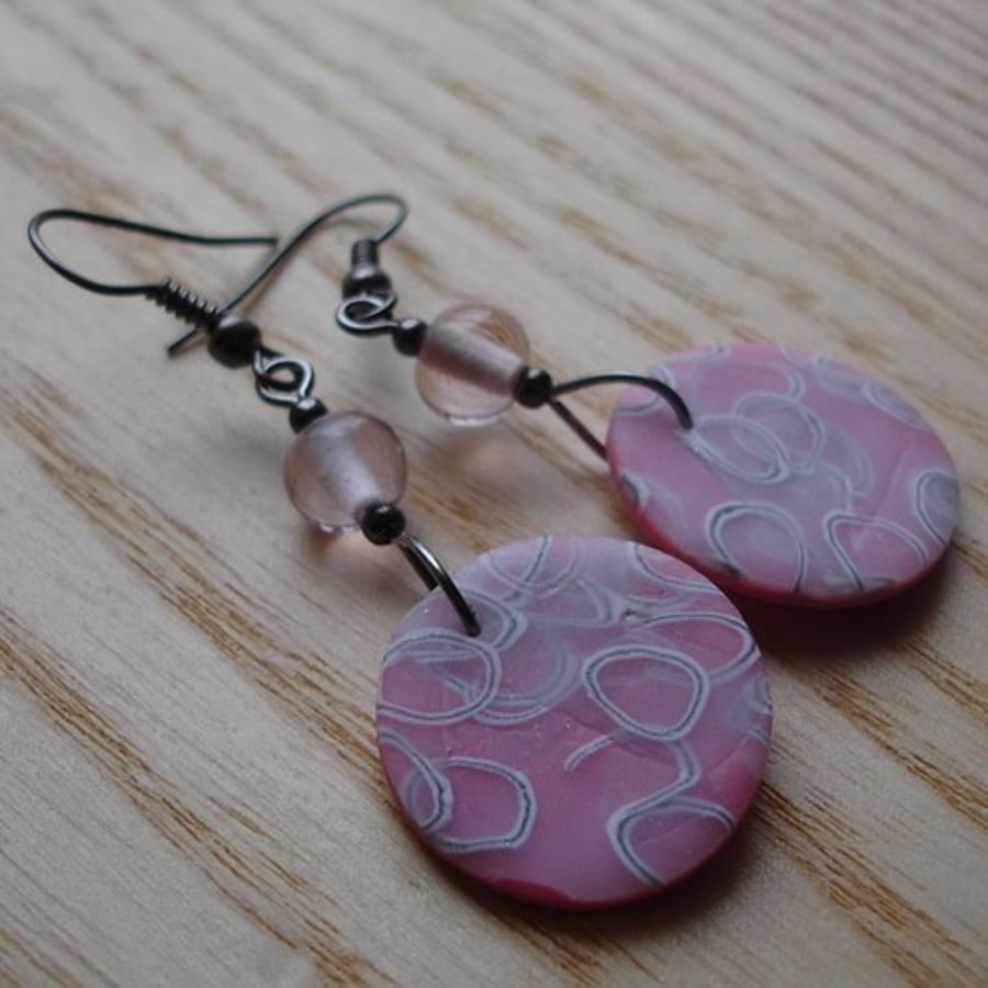 Pink Millefiori Disc Earrings