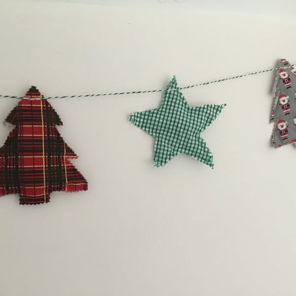 Christmas bunting garland - trees and stars design. 1.4m long