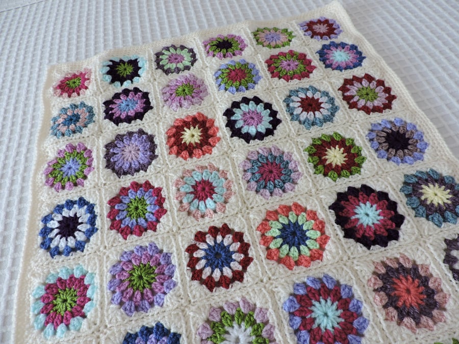 Crochet Baby Blanket Granny Square  Rosettes