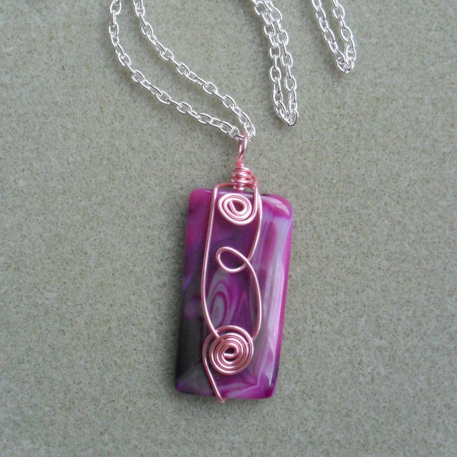 Deep pink Wire Wrapped Agate Pendant