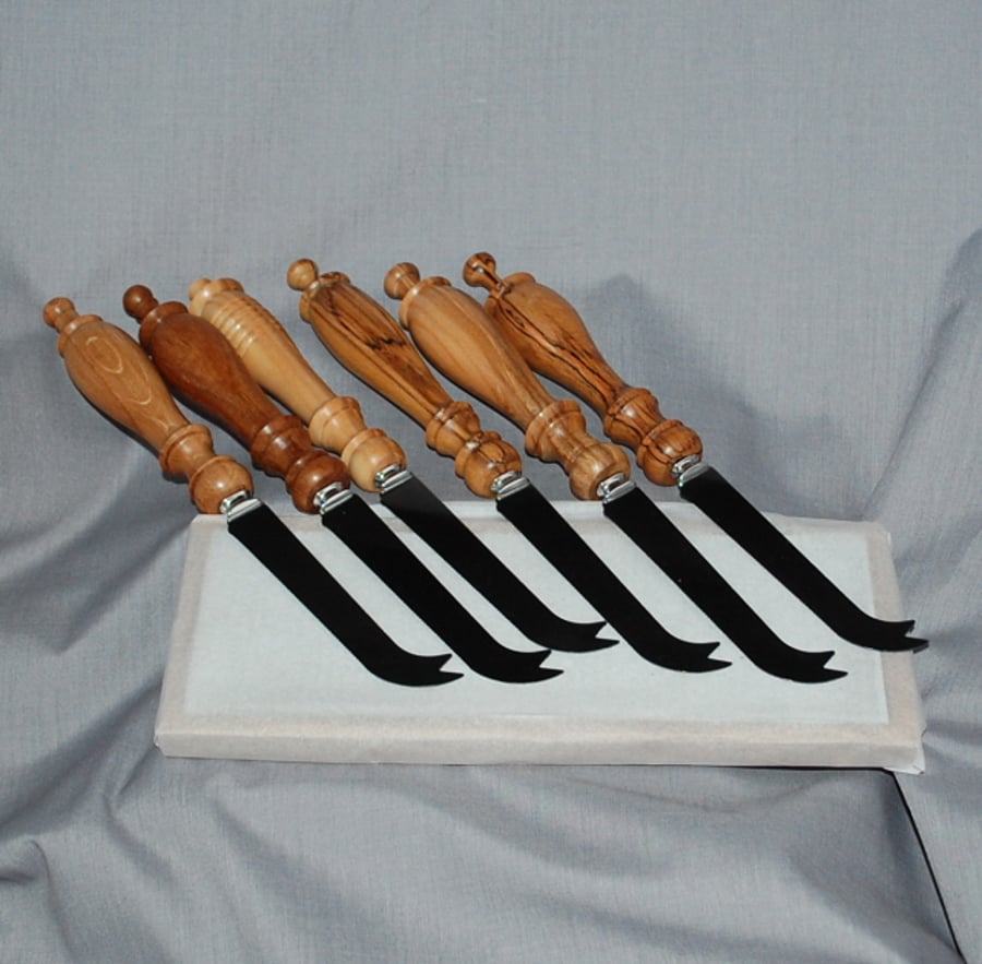 Cheese Knives with Hand Turned Handles in Wood