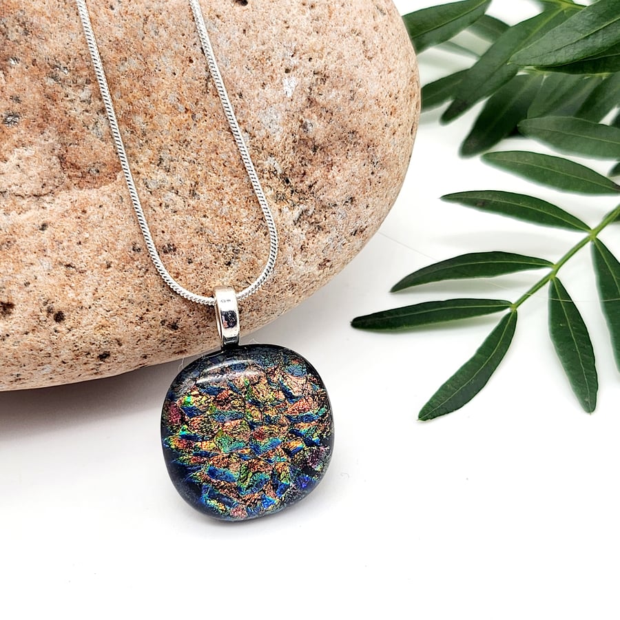 Fused Glass Dichroic Glass Necklace, fused glass pendant