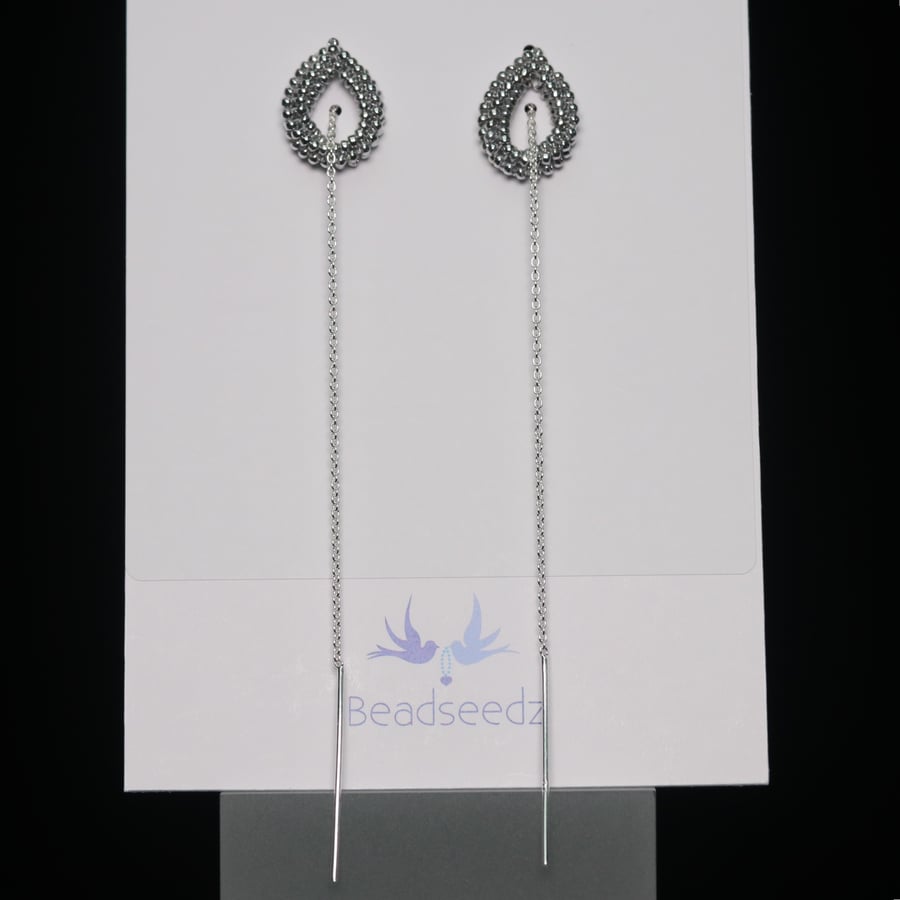 Silver Teardrop Threader Earrings