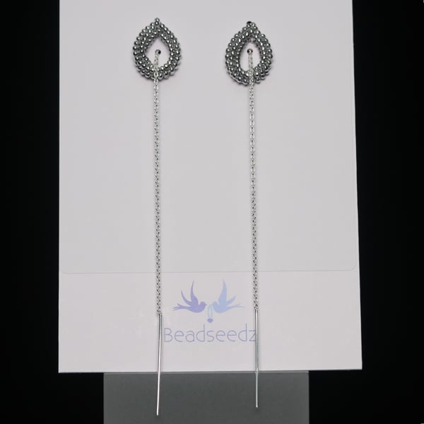 Silver Teardrop Threader Earrings