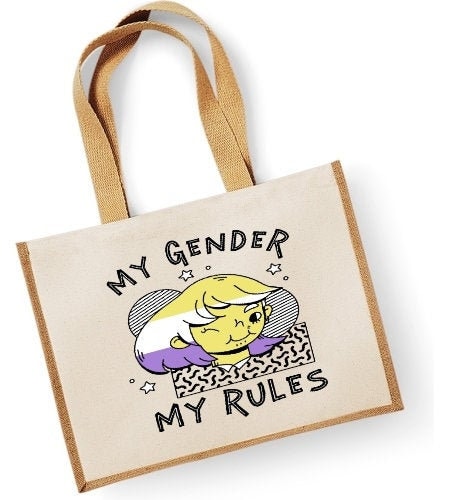 My Gender My Rules Large Shopper Canvas Bag Rude LGBT Non Binary Eco Friendly 