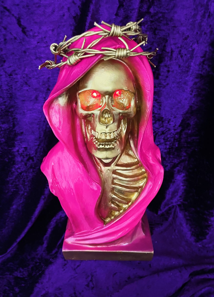 Holy Death Neon Pink Santa Muerte Light Up Bust 