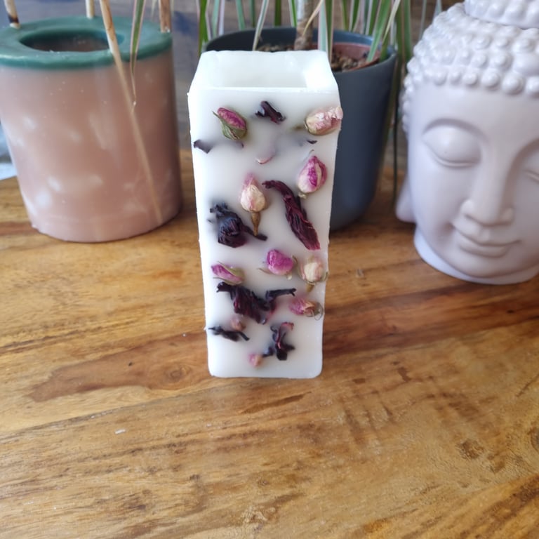 White Wax Vase Oblong Container With Dried Flower Decoration