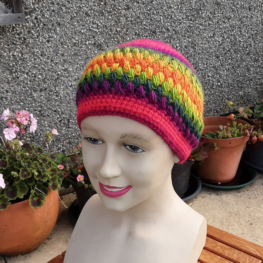 Woolly hat for adult. Hand crocheted hat. Free UK first class postage.