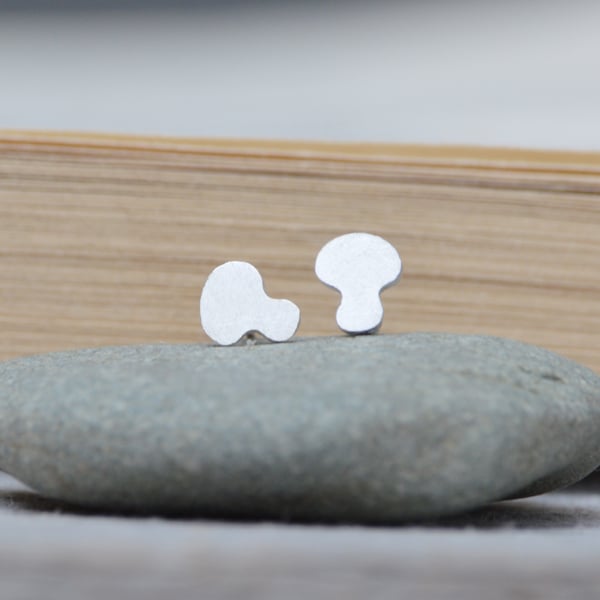 mushroom earring studs in sterling silver, handmade