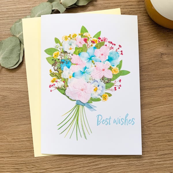 Pressed Flower Best Wishes Card Print Best Wishes Bouquet Card Gift For Friends 