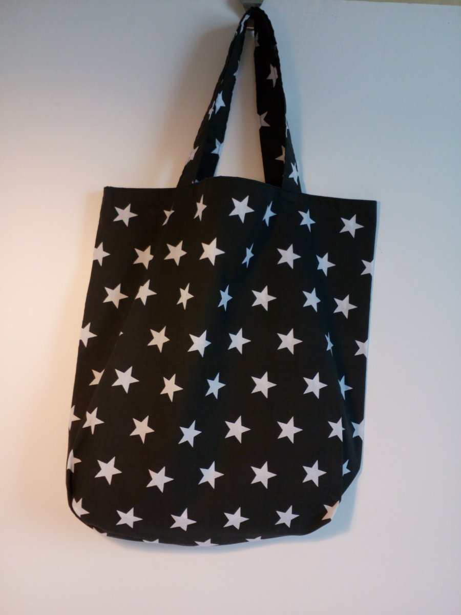 Tote bag, Fabric shopping bag, cloth bag, polycotton bag, tote, black bag, stars
