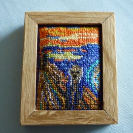 Miniature cross-stitch of Edvard Munch's 'The Scream'