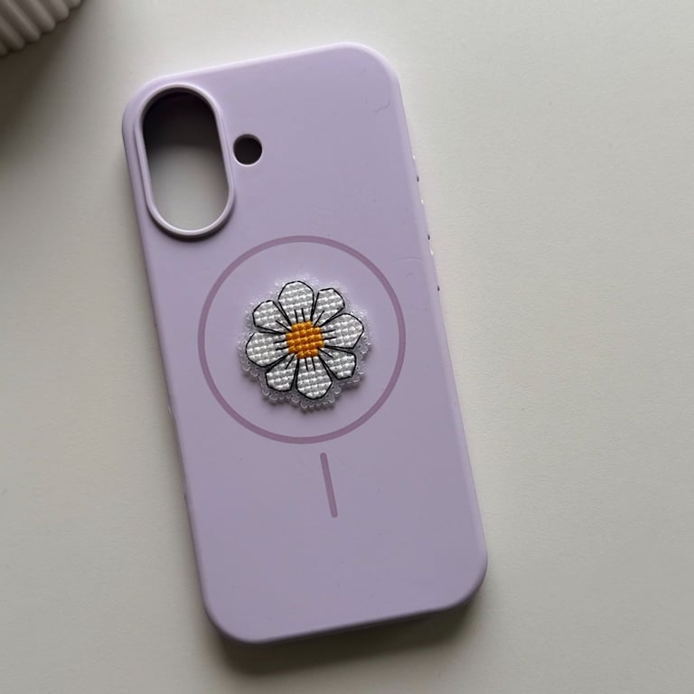 Handmade Daisy Cross Stitch Sticker - Phone Case Sticker - Sensory Fidget Patch 