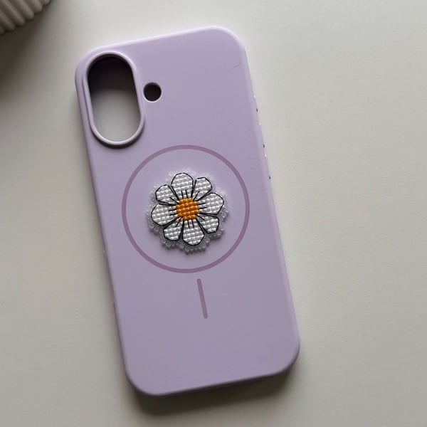 Handmade Daisy Cross Stitch Sticker - Phone Case Sticker - Sensory Fidget Patch 