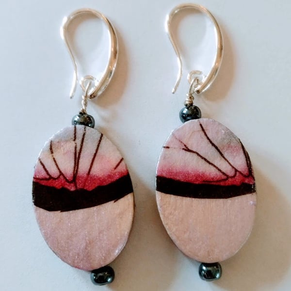 Decoupaged Oval wood earrings.