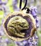 Handmade Hare Wildlife Pendant - Cast in Gold Resin, Polished Walnut Shell