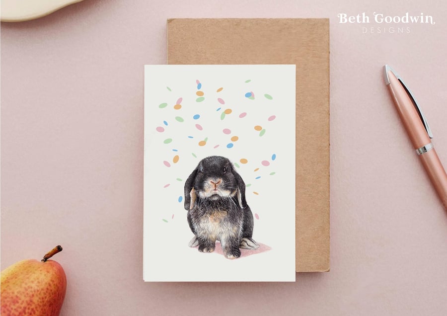 Mini Lop Card - Charity Card, Black Otter Mini Lop, Rabbit Birthday Card