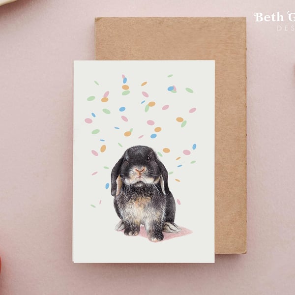 Mini Lop Card - Charity Card, Black Otter Mini Lop, Rabbit Birthday Card