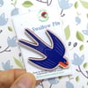 Swallow Pin Badge, Wooden Bird Brooch, Flying Bird Badge