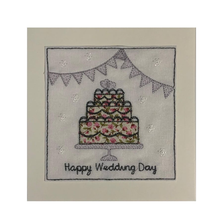 Embroidered Wedding Cake Card: Textile Congratulations Card