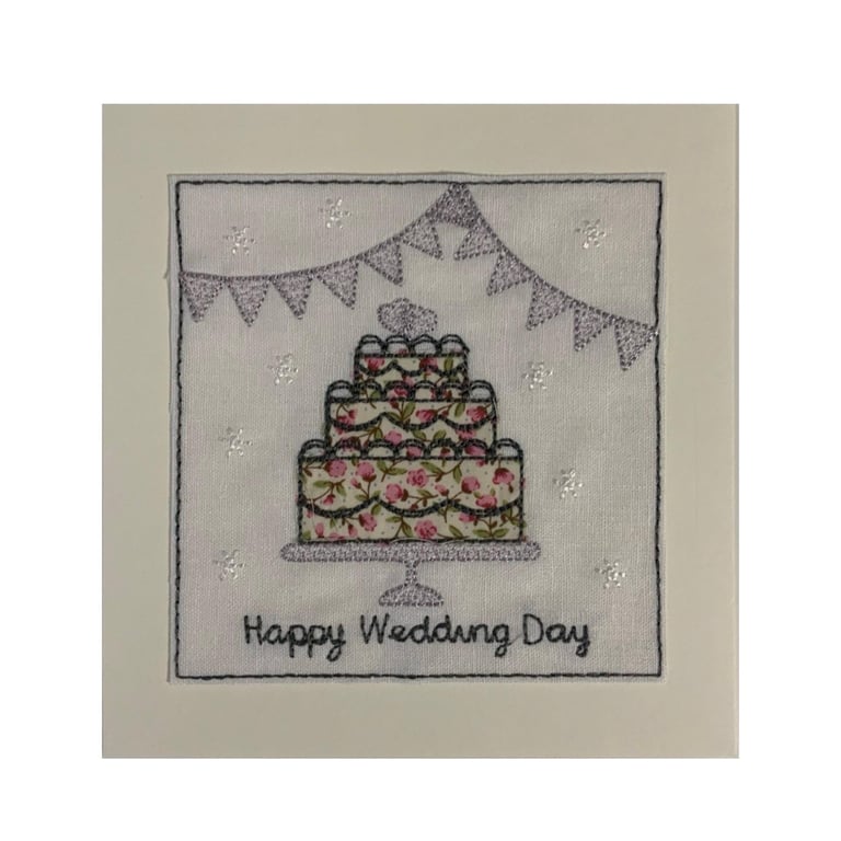 Embroidered Wedding Cake Card: Textile Congratulations Card