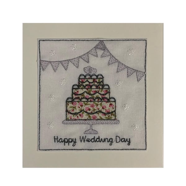 Embroidered Wedding Cake Card: Textile Congratulations Card