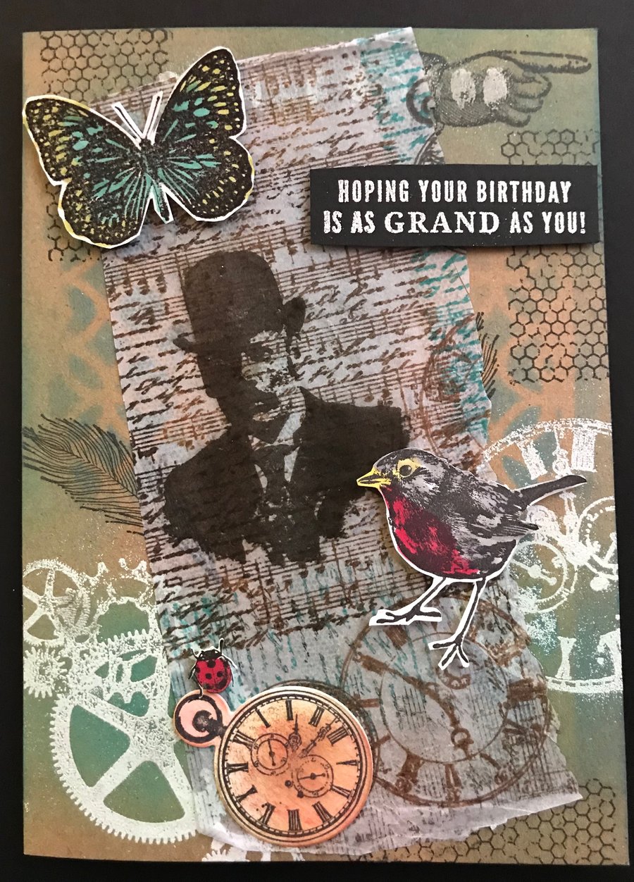 Steampunk "Bowler Hat" Layered Birthday Card