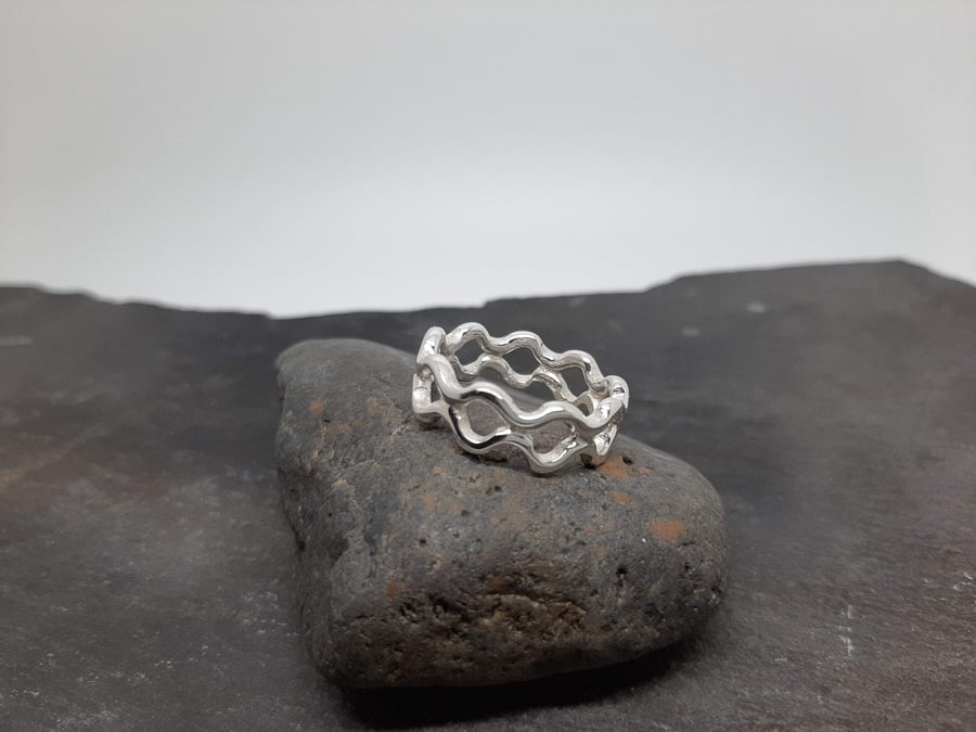 Sterling Silver Double Ripple Ring UK size P &half