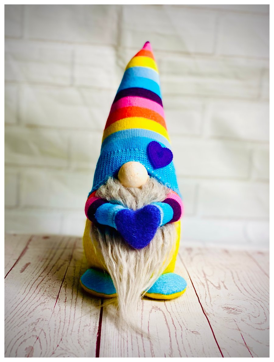 Blue and Rainbow Mini Nordic Gnome 