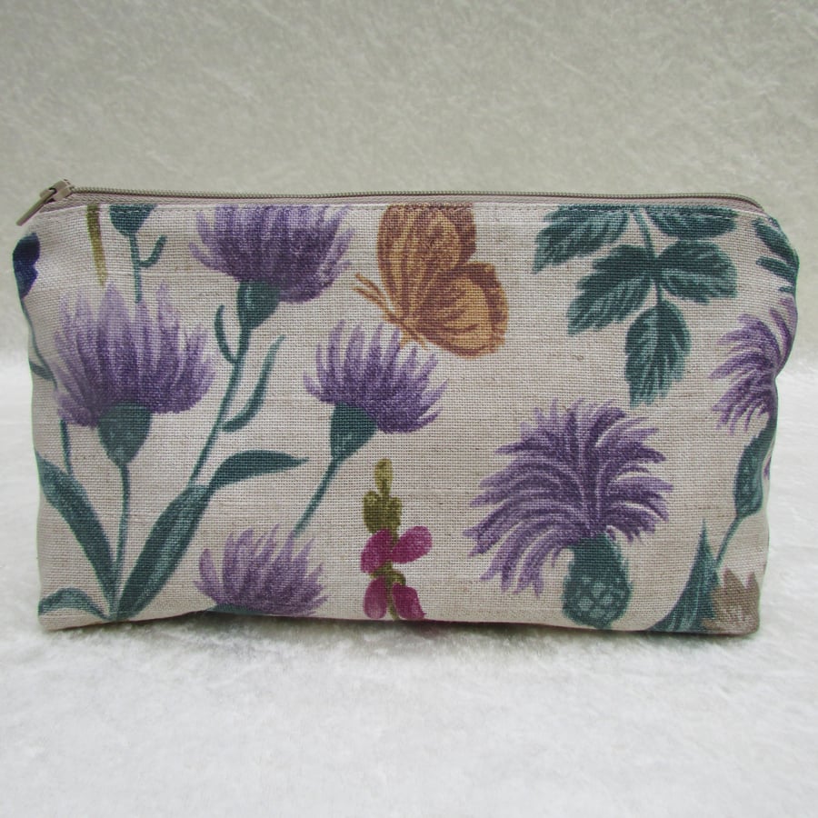 Cosmetic bag - Cream with thistles and butterfly pattern