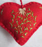 Hand Embroidered Festive Keepsake Heart Decoration - Mistletoe on Red - Image 2