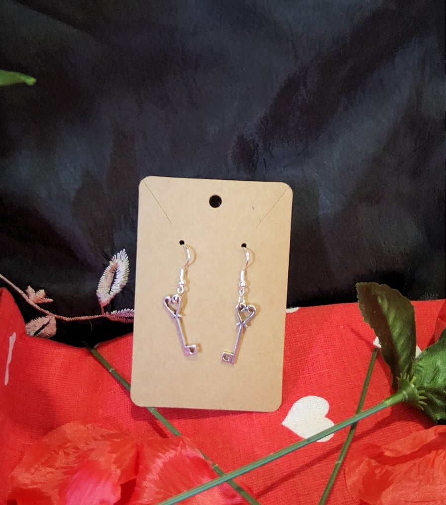 Valentines Earrings - Heart Key