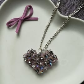 Woven Heart Pendant Necklace in Violet colour Czech crystals