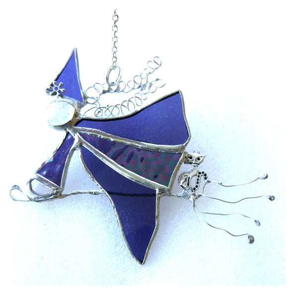Purple Witch on Broomstick Suncatcher Stained Glass 096