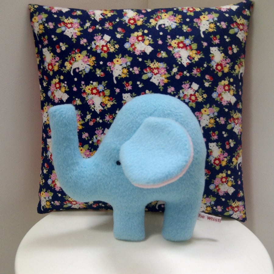 Baby Elephant Soft Toy in Aqua Blue Fleece, Handmade Toy Elephant