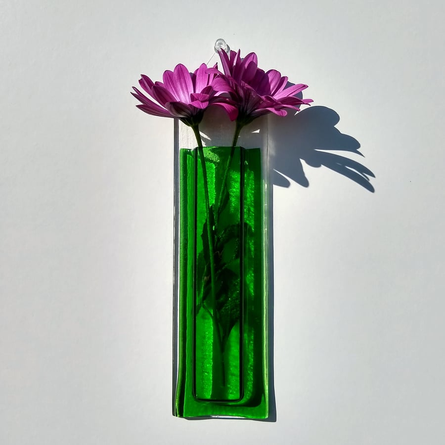 Emerald fused glass wall vase