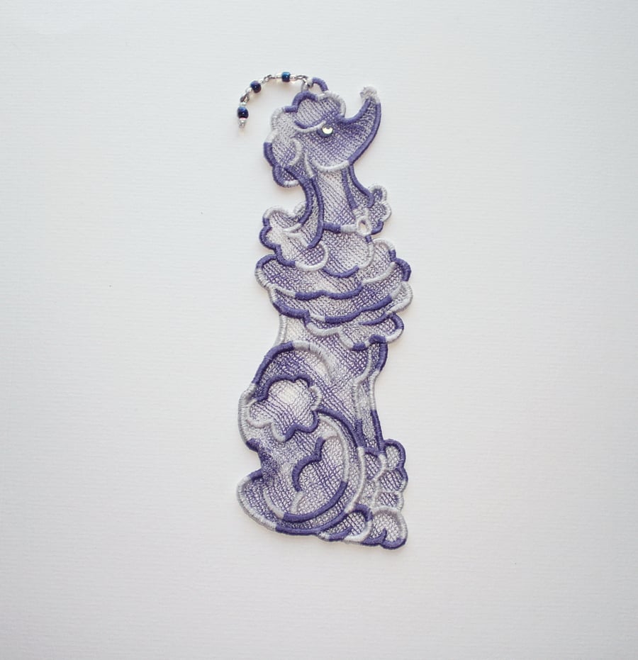 REDUCED. Embroidered Lace Poodle Bookmark