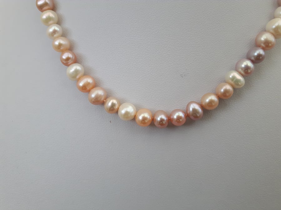 Pearl Necklace, Peach, with Sterling Silver