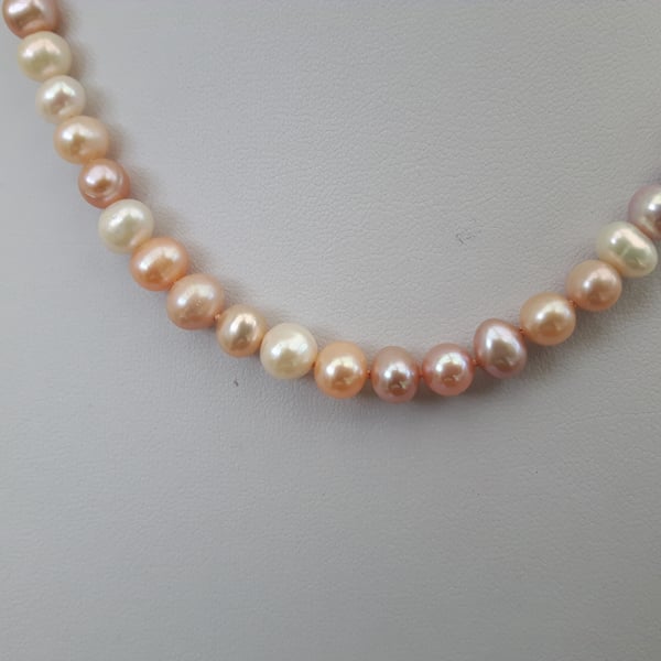 Pearl Necklace, Peach, with Sterling Silver