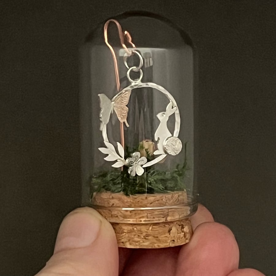 Handmade Sterling Silver Bunny Pendant 1 Mini Bell Jar