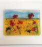Fused Glass Poppy Meadow Art: Countryside Canvas Wall Hanging - Image 2