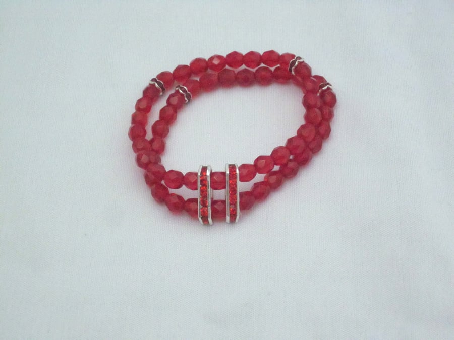 Red crystal and rhinestone spacer bracelet (387)