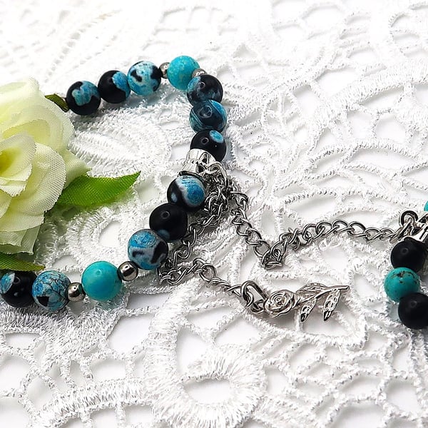 Agate and Howlite Ring Combination Bracelet with Rose Charm