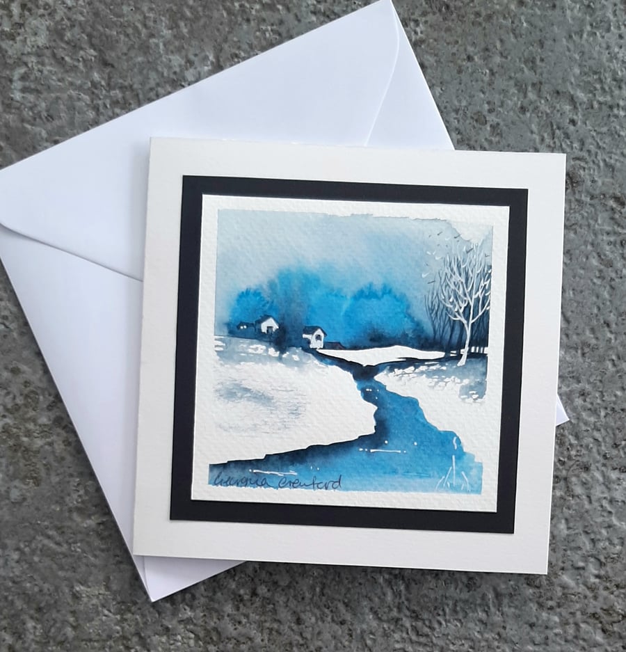 Handpainted Blank Card  Sapphire Stream.  The Card That's Also A Keepsake