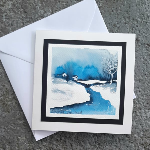 Handpainted Blank Card  Sapphire Stream.  The Card That's Also A Keepsake